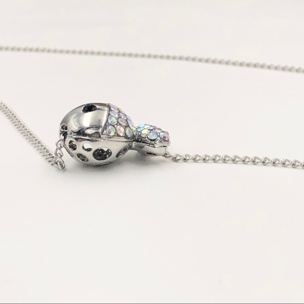 🌼 AB Iridescent Rhinestone Dainty Silver Fish Necklace - Picture 2 of 3
